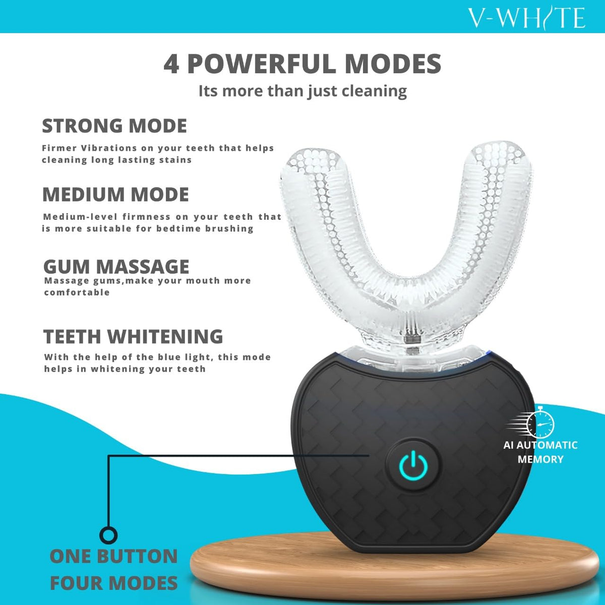 V WHITE Ultrasonic U Shaped Auto Brush for Adults - V-WHITE Official Imagery - 4