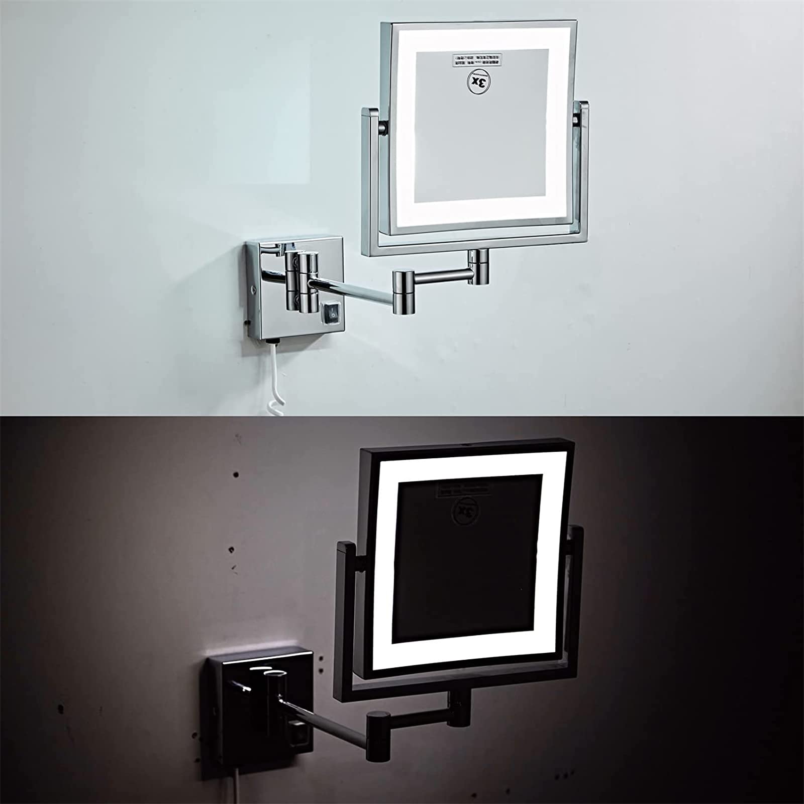 Led Makeup Mirror with Lights, 360° Rotating Double-Sided 1x/3x Magnification, Wall-Mounted Brass Bathroom Mirror, Make Up Mirror with Lights, Lighted Makeup Mirror Brass Plug in