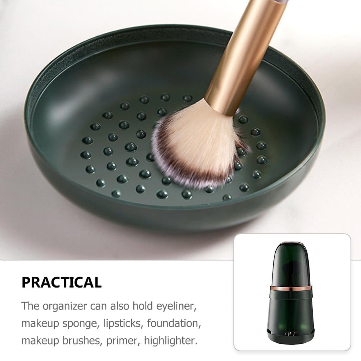 Round GOOHOCHY makeup brush holder organizer with ventilated dustproof design, portable for vanity, travel, and home use