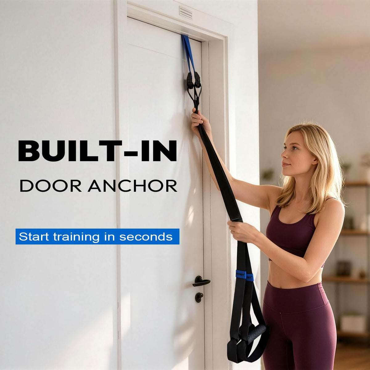FITKIT Suspension Fitness Trainer System with Built-in Door Anchor – Blue, Nylon, Thermoplastic Elastomer(TPE)