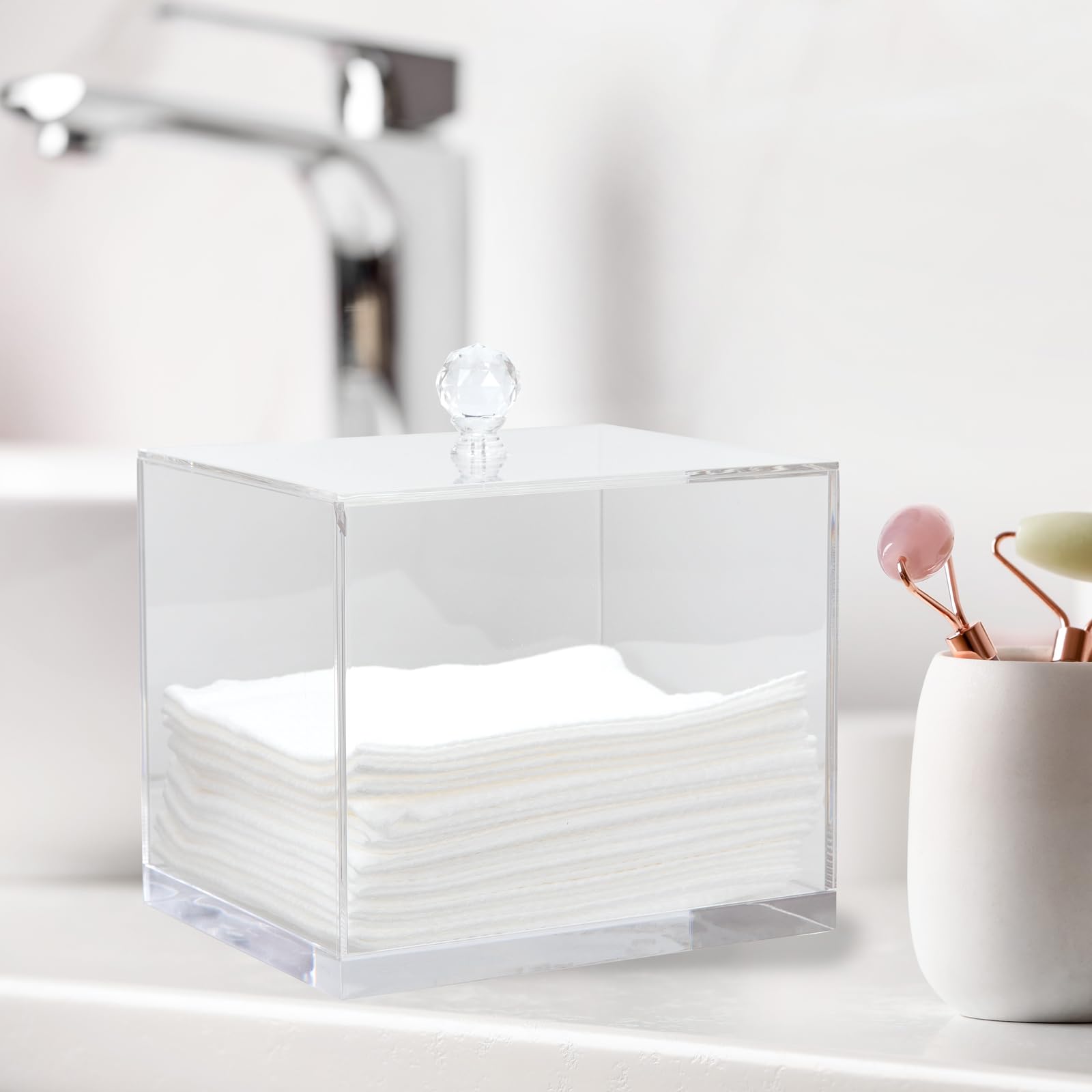 ForPro Professional Collection acrylic XL facial towel holder with space for 50 skin cleaning wipes, clear and durable design for salon use