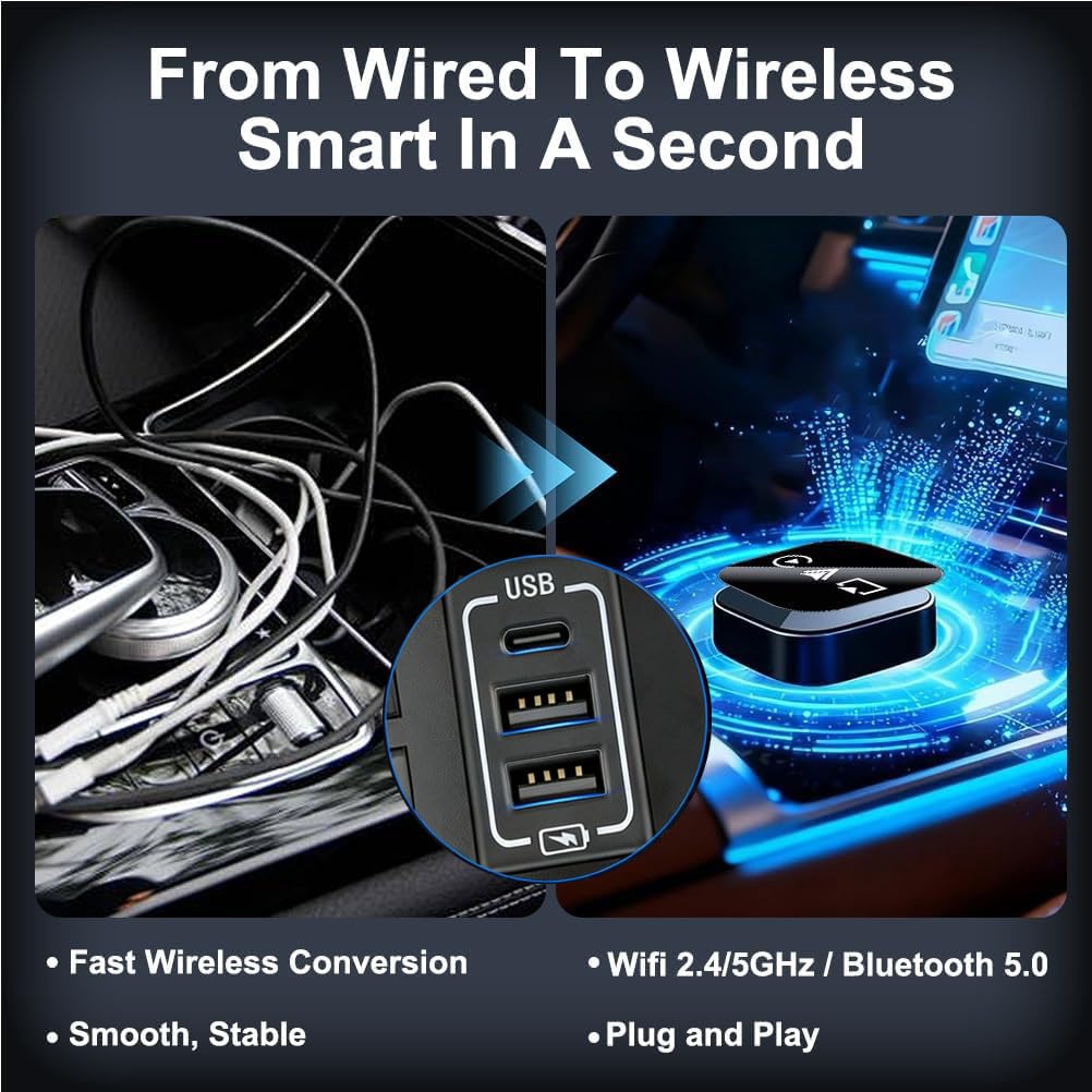 2026 Upgrade 3 in 1 Screen Mirror iOS Phone, Plug-and-Play Smart Car Interconnection Box with Fast 3s Connection, Voice 