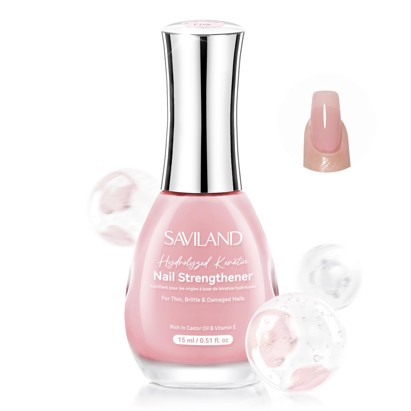SAVILAND Nail Strengthener and Growth for Weak & Thin Nails, Sheer Pink