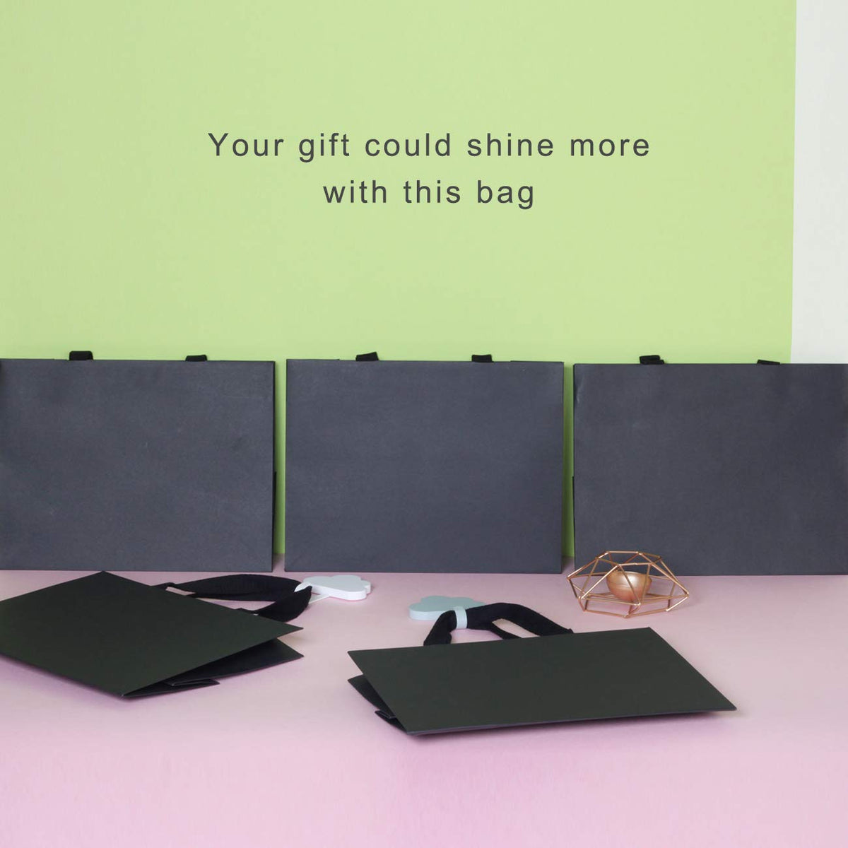 PAPERIST 12pcs, 11.8x4.7x9" (2) Medium Size, Black Paper Bags with Black Cotton Handles, Thick Sturdy Durable Gift b