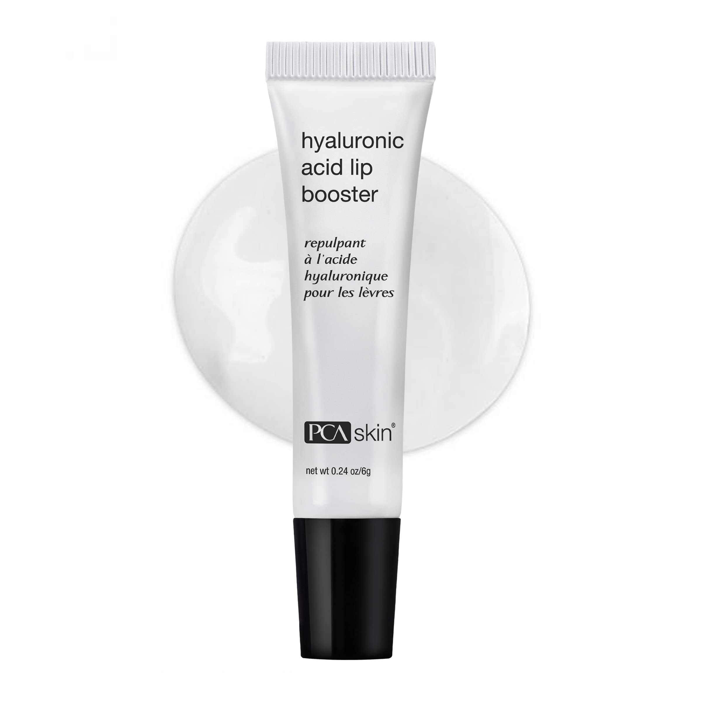 PCA SKIN Lip Plumper Serum with hyaluronic acid, showcasing a sleek bottle and applicator for fuller, hydrated lips.