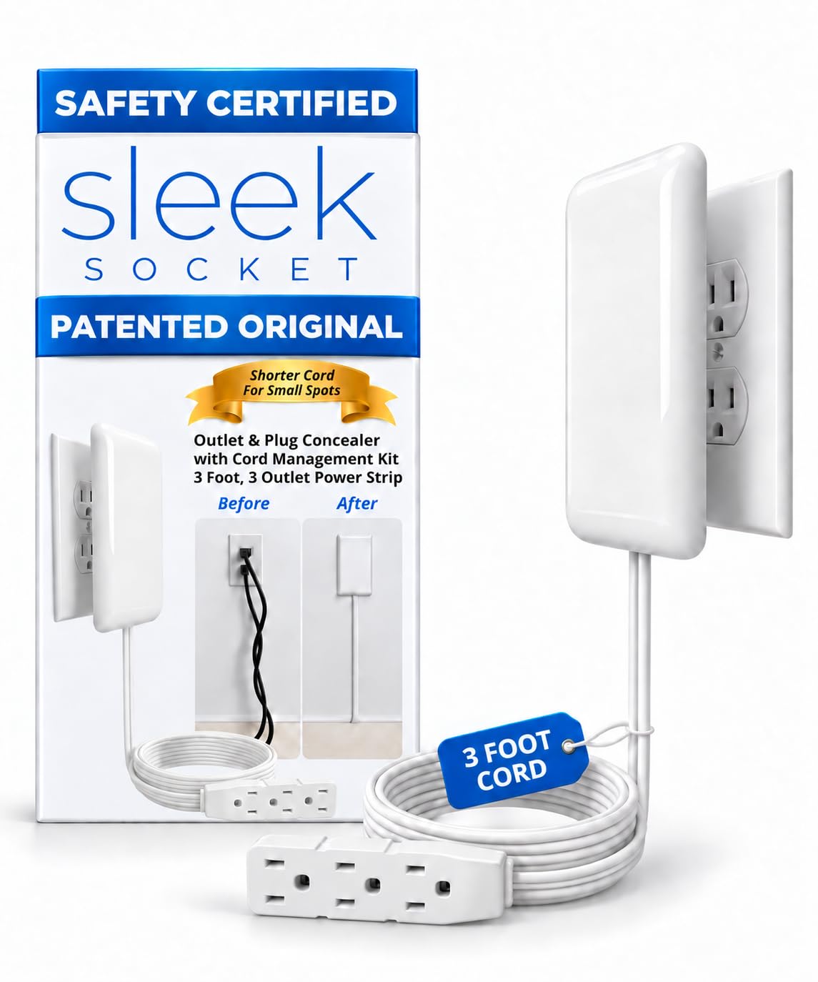Smart Sleek Socket: Universal Outlet Concealer with Wi-Fi Smart Power Strip – product photo (Power Strips)
