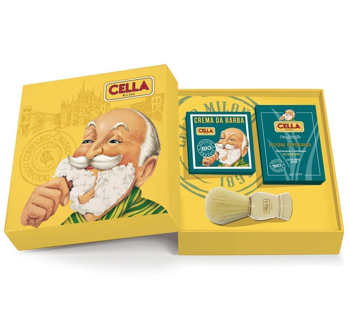 Cella, Luxury Organic Gift Set, Included Cella’s Organic Aloe Vera Shave Cream, After Shave Lotion & Boar Bristle Shave 