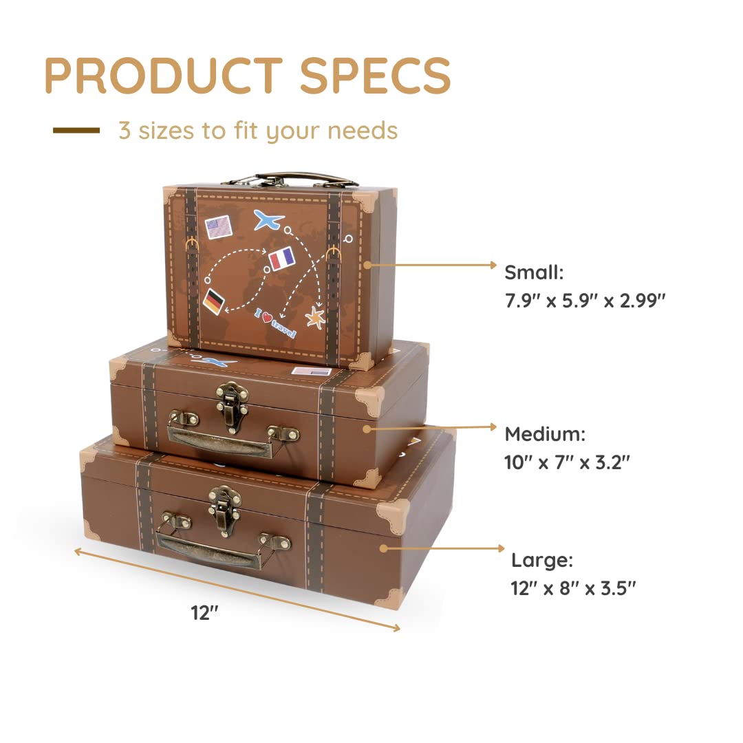 SLPR - Small Vintage Suitcase Boxes, Set of 3, Travel Themed Party Decor