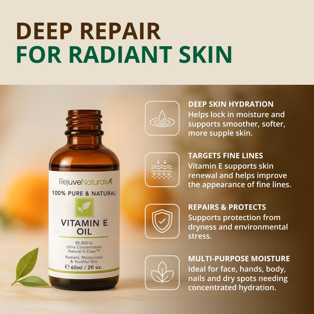Vitamin E Oil - 100% Pure & Natural, 42,900 IU. Repair Dry, Damaged Skin from Surgery & Acne, Age Spots & Wrinkles. Boost Collagen for Moisturized, Youthful-looking Skin. d-alpha tocopherol