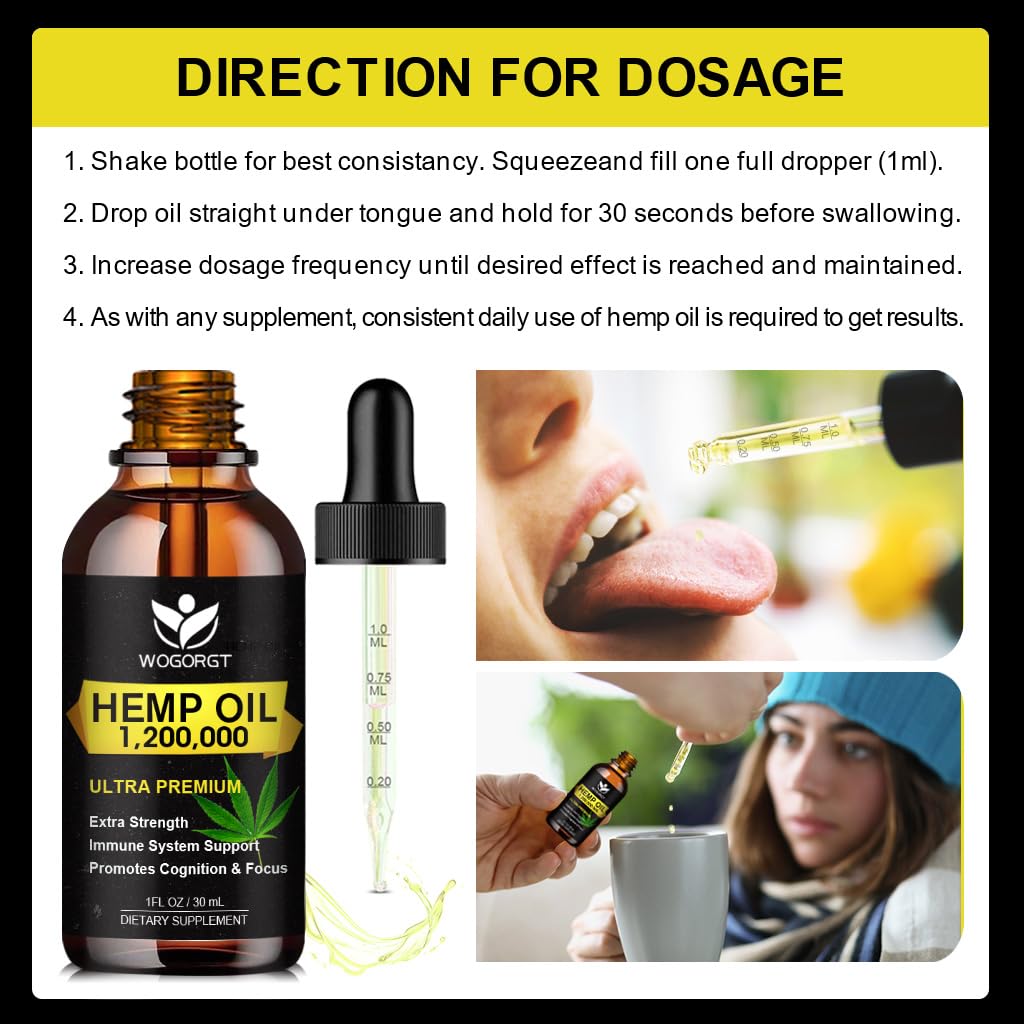 WOGORGT - Hemp Oil Drops, 100% Natural Hemp Oil Extract, 1 Fl Oz (2 Pack)