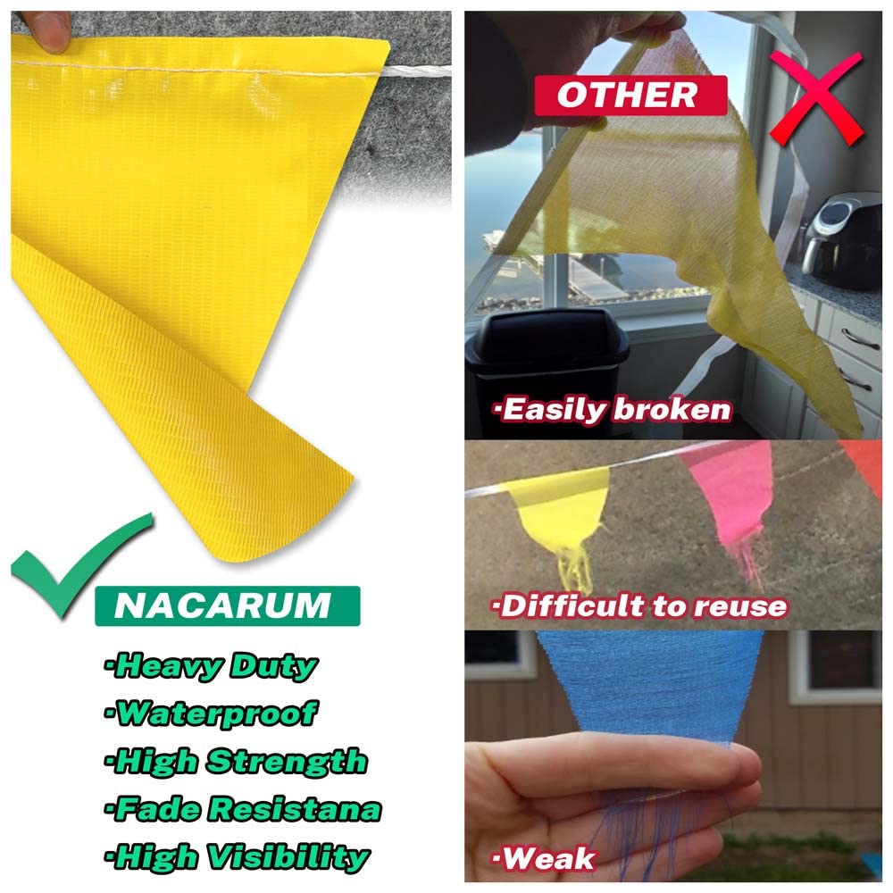 NACARUM Blue & Yellow Pennant Banner Flags | Heavy-Duty Outdoor | OSHA 500lb Rated | Strand Fade Resistant 【102FT】 – Blu