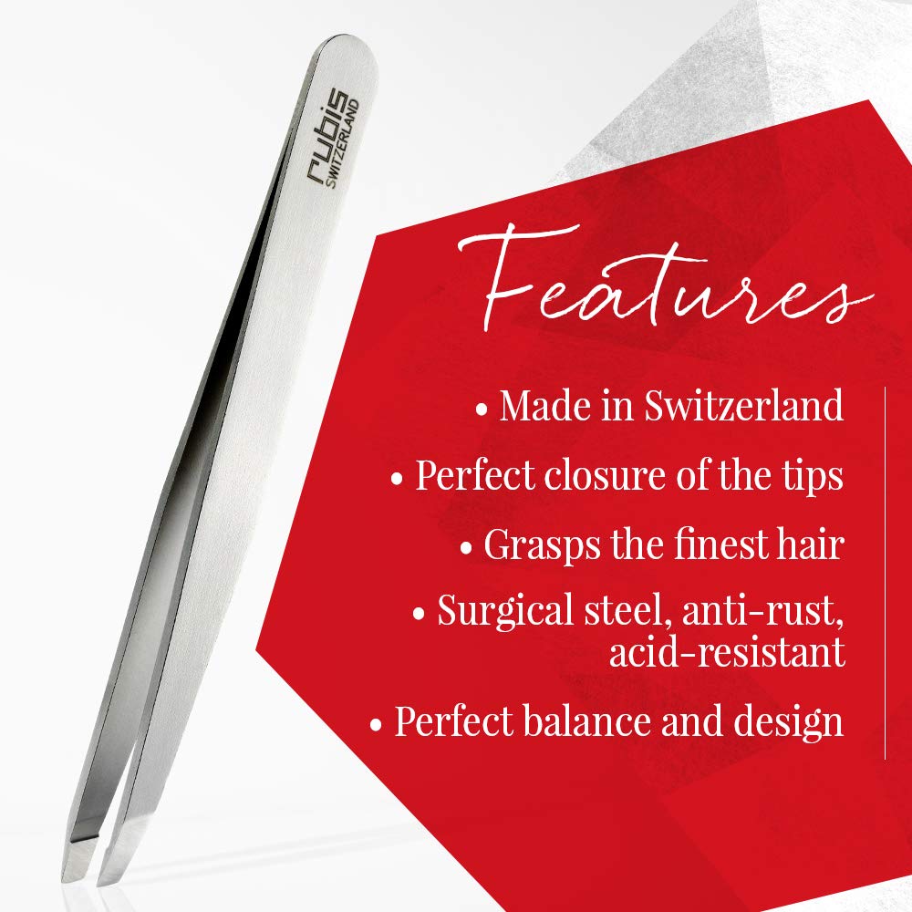 Rubis Switzerland Slanted Tip Tweezer-Silver – packaging and label