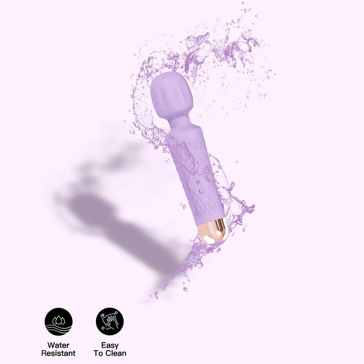 Niclove Personal Massager - Powerful & Quiet Wand Massager (Purple) – back view and specifications