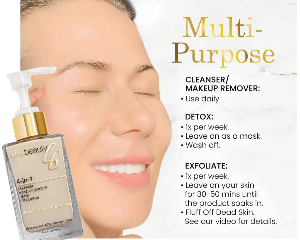 LUXEBEAUTY Luxe Cleanser All-in-One Hypoallergenic Face Cleanser + Natural Makeup Remover Face Wash + Exfoliator for All