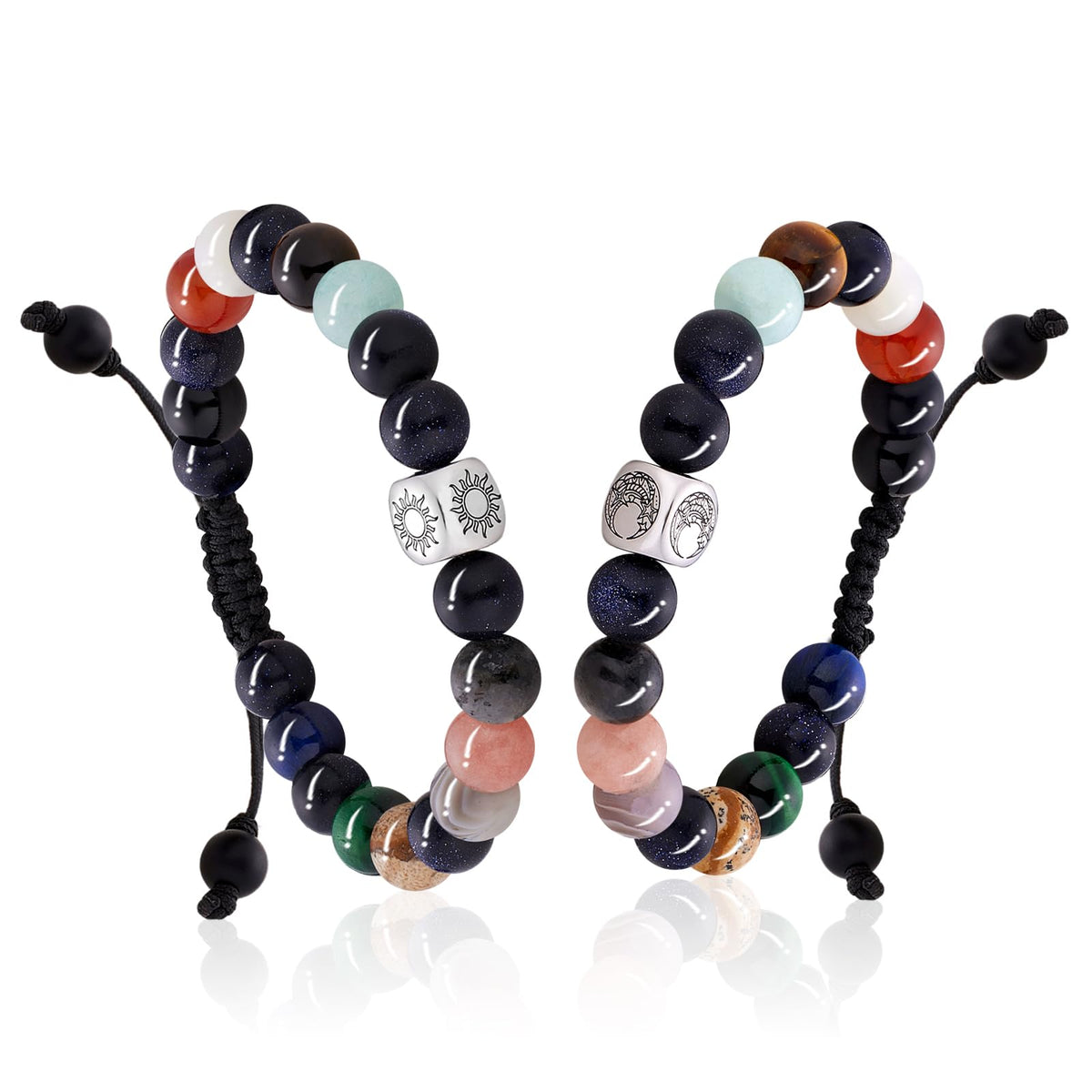 TOTWOO Elegant Beaded Bracelets - Natural Stone & Stainless Steel Healing Energy Jewelry for Couple Lover, Adjustable Su