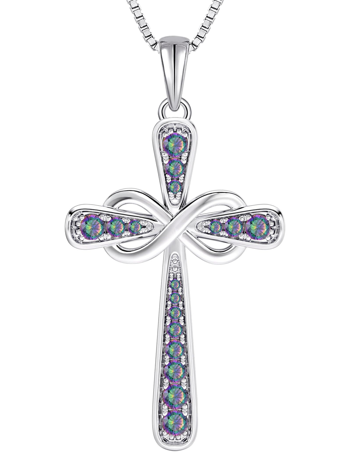 YL 925 Sterling Silver Cross Necklace for Women Halo Infinity Pendant Cubic Zirconia Jewelry for Mom – 06-alexandrite-Ju