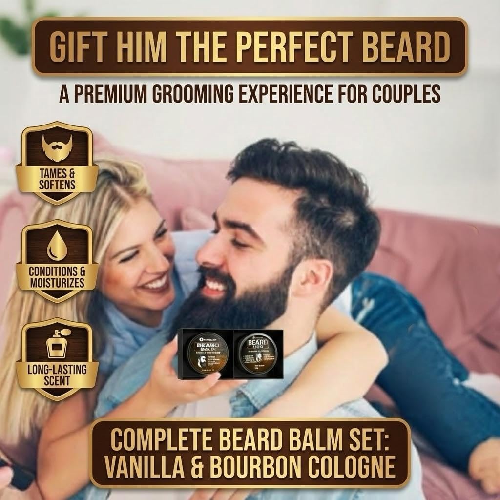 VITALSKINOIL Beard Balm Set for Men, Sandalwood & Cologne Scented, 2-Pack Set Pair – full view