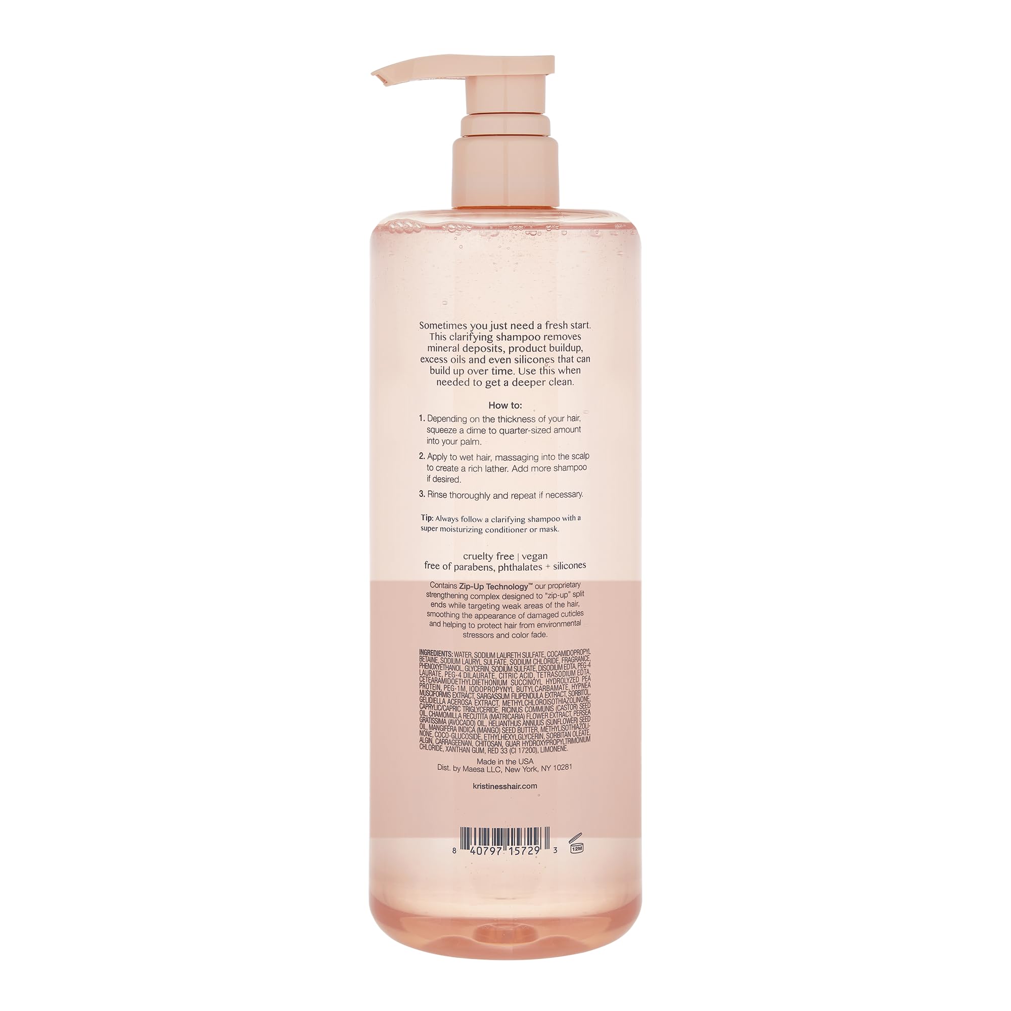 Kristin Ess Clarifying Detox Shampoo for oily, curly hair with pump, sulfate-free, color-safe, vegan, volumizing, and purifying.