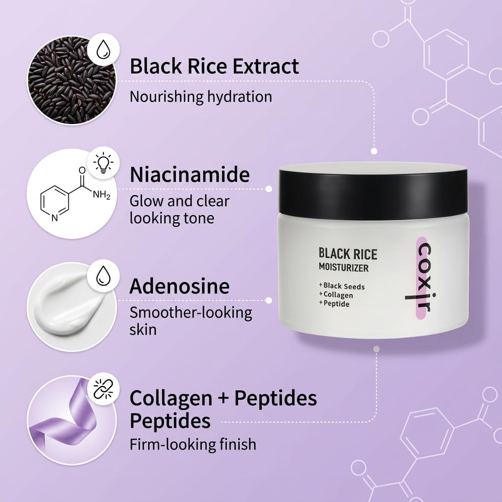 coxir Black Rice Moisturizer Face Cream, Niacinamide, 1.69 fl.oz – packaging and label