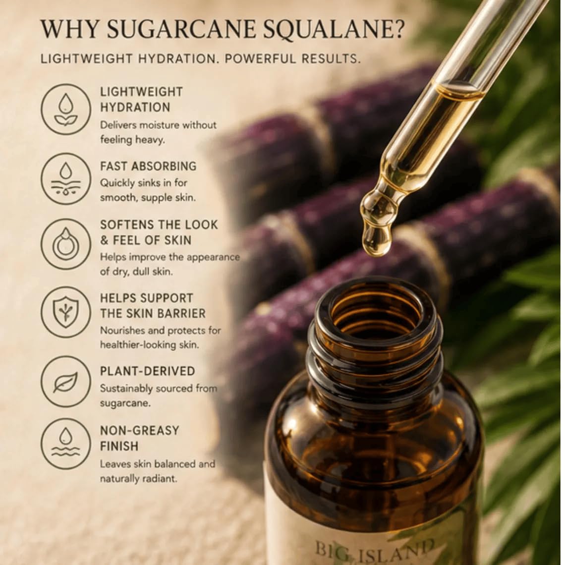 Big Island Apothecary Kō Ritual Sugarcane Squalane Face Oil, 1 oz – packaging and label