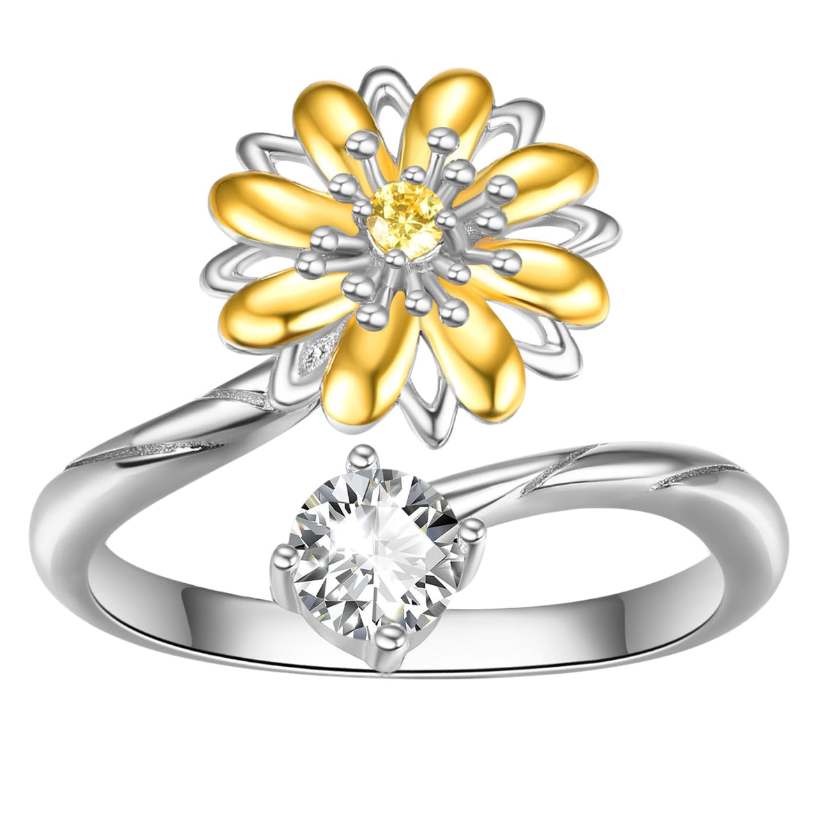 KINGWHYTE 925 Sterling Silver Adjustable Daisy Rings for Women, 8# – product photo (Statement)