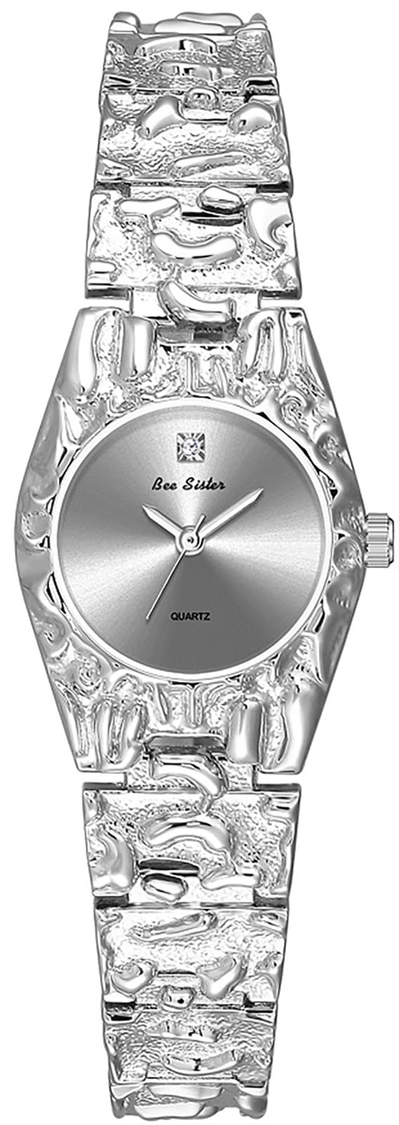 KSAQ Women's Luxurious Textured Jewelry Chain Watch – Bold Sculpted Gold-Tone Band with Integrated Case, Minimalist Dial