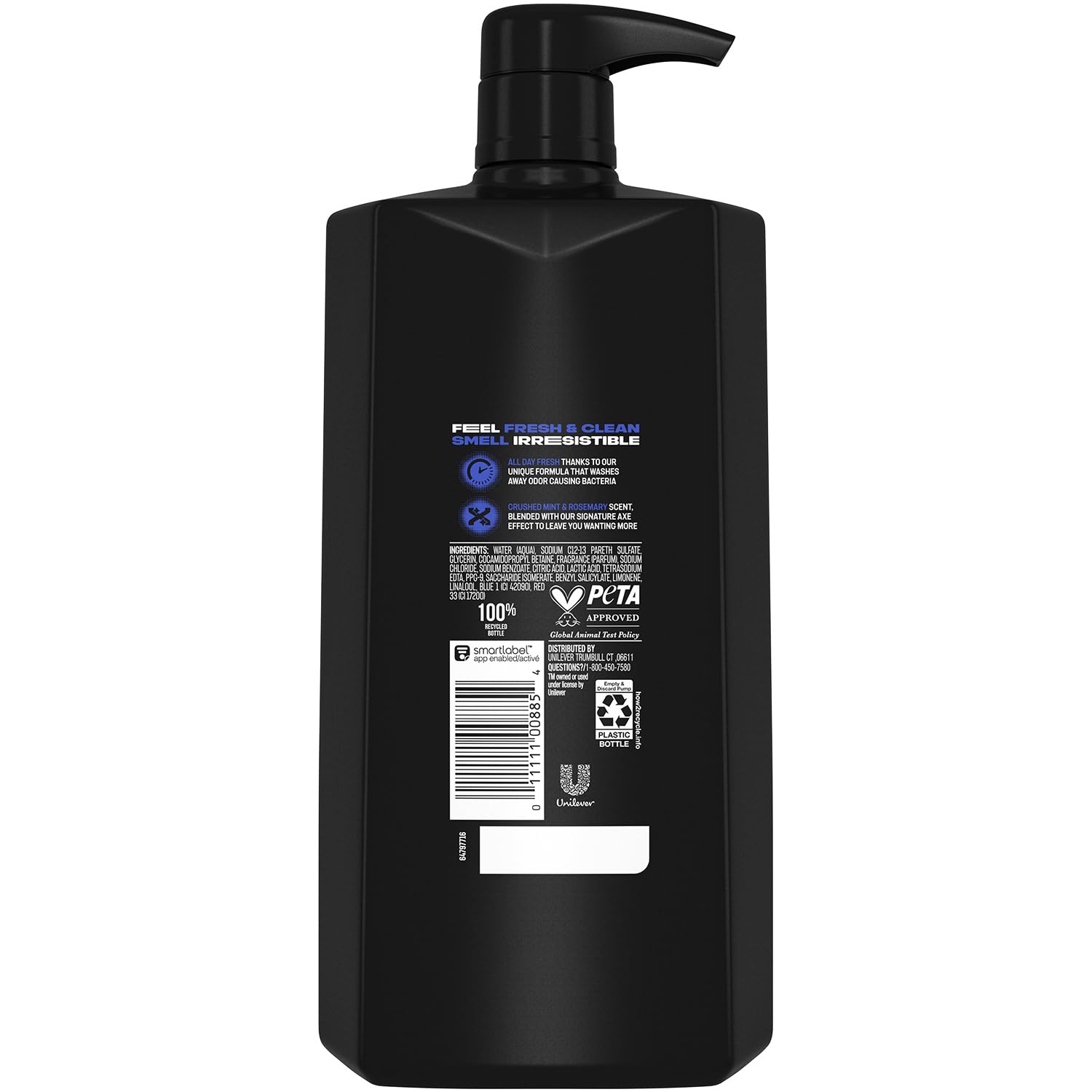 AXE men's body wash and shower gel, Phoenix scent, 3-pack with crushed mint and rosemary, 32 fl oz bottles, invigorating fragrance
