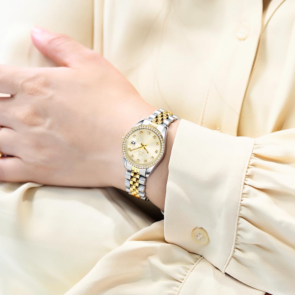 SHENGKE Women’s Crystal Accented Calendar Watch – close-up detail