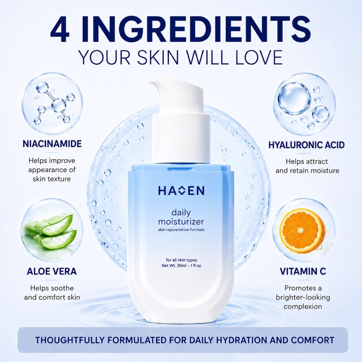 HAVEN SKIN Daily Face Moisturizer for sensitive, oily, and dry skin, showing the smooth, hydrating cream in a jar.