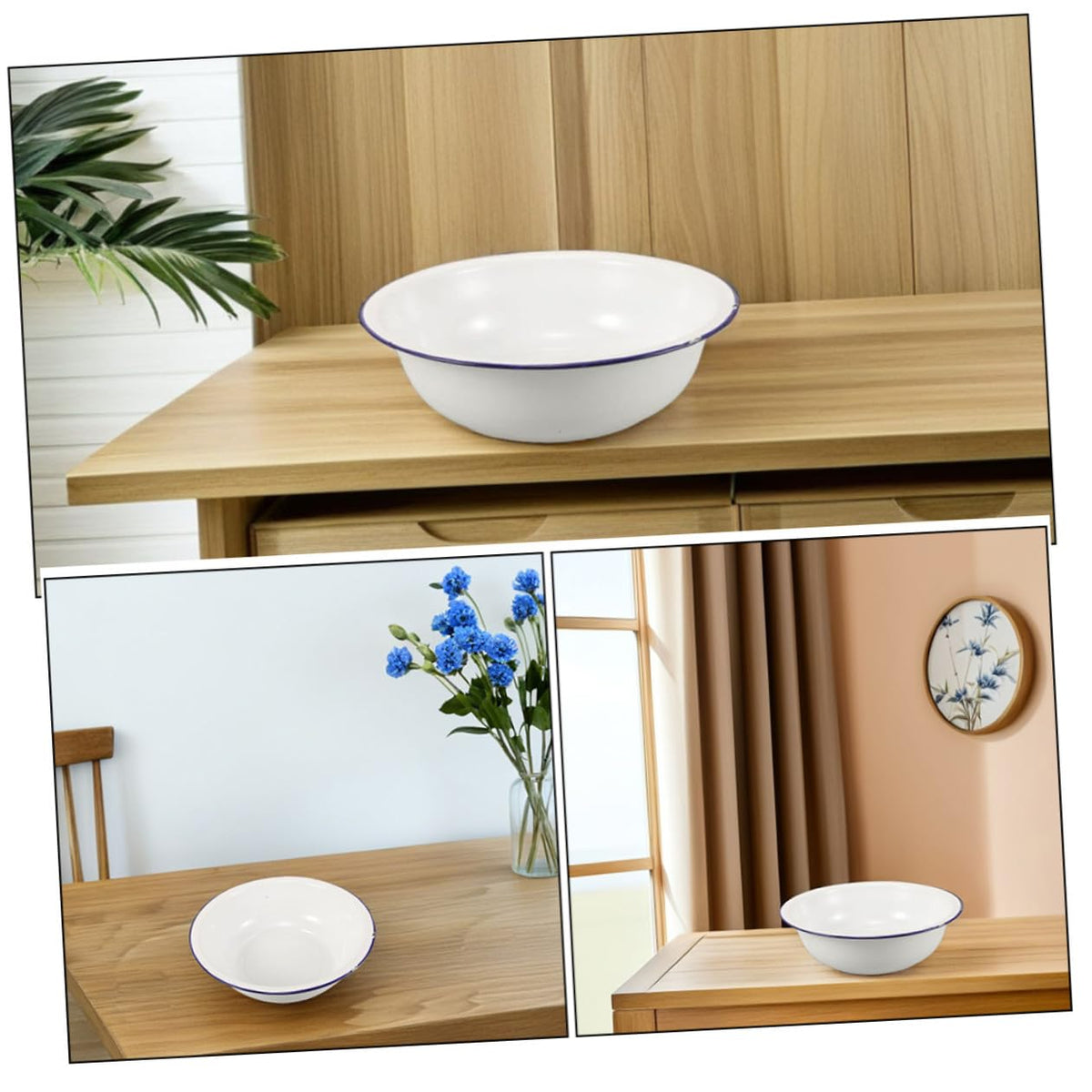 TOGEVAL Vintage White Enamel Foot Bath Basin, Large Capacity 34cm – packaging and label