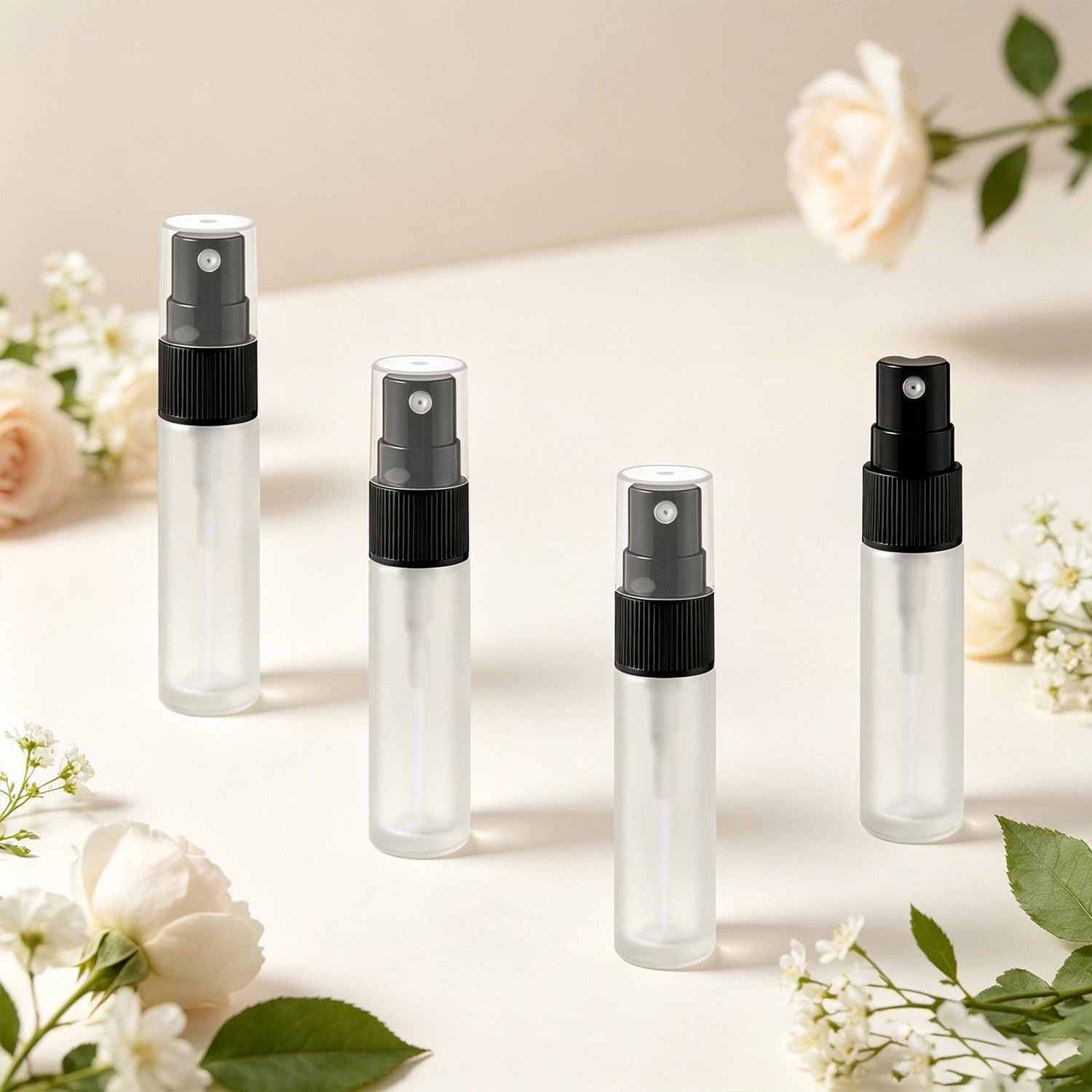 Mirrline 20 Pcs 10ml/0.34oz Frosted Glass Spray Bottle Travel Empty Fine Mist Glass Atomizer with Pump Sprayer & Cap for Fragrance Essential Oil Perfume - White