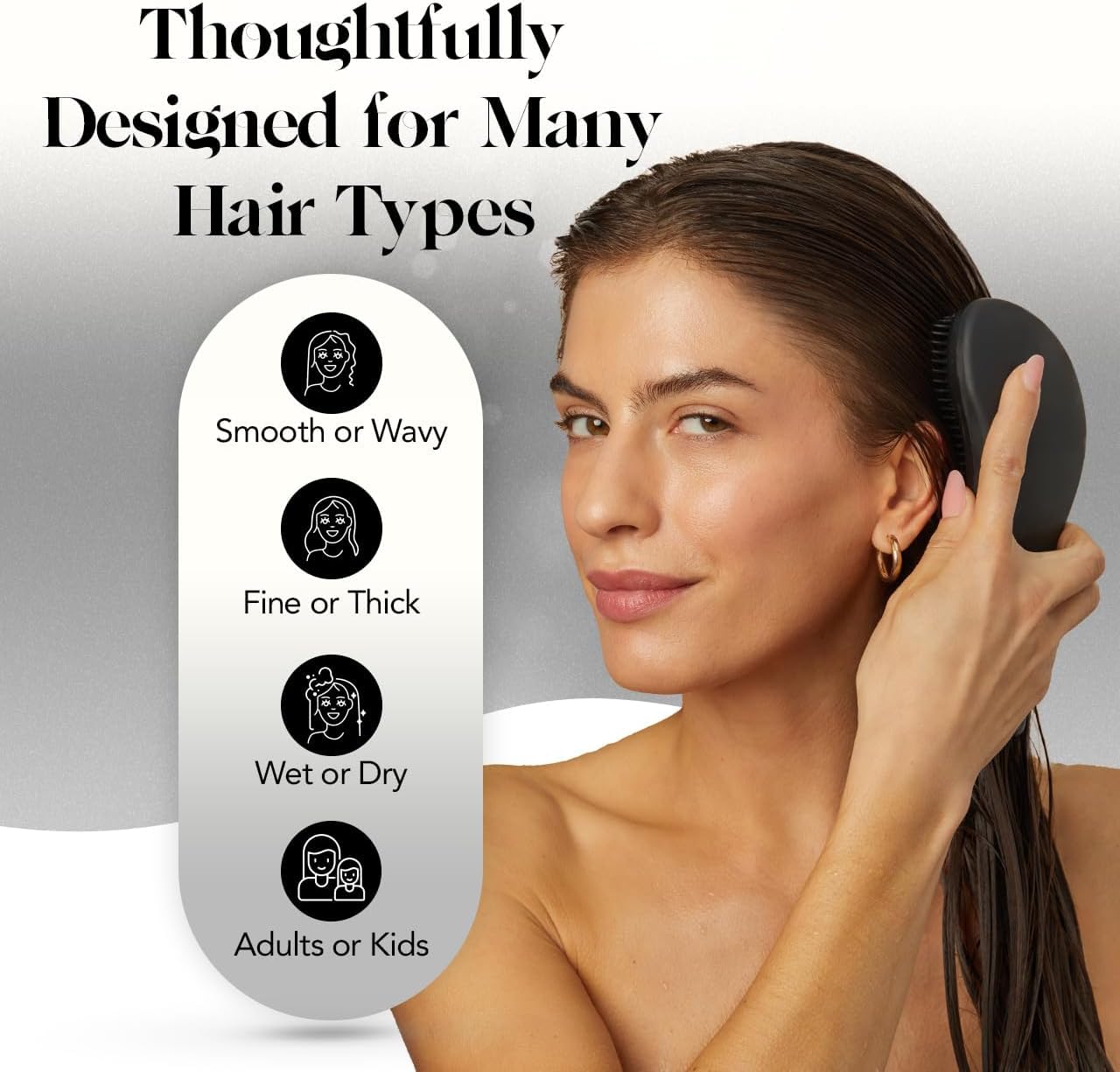 Kitsch detangle hair brush for curly hair, black color, with gentle bristles designed to reduce breakage and smooth curls.