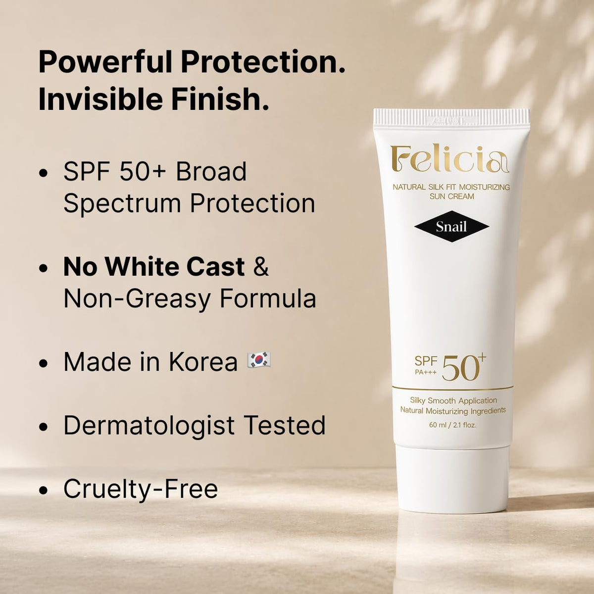 Korean Snail Mucin Sunscreen - SPF 50+ PA++++ Korean Glass Skin Sun Cream with Snail Mucin & Ceramide, Moisturizing & Li