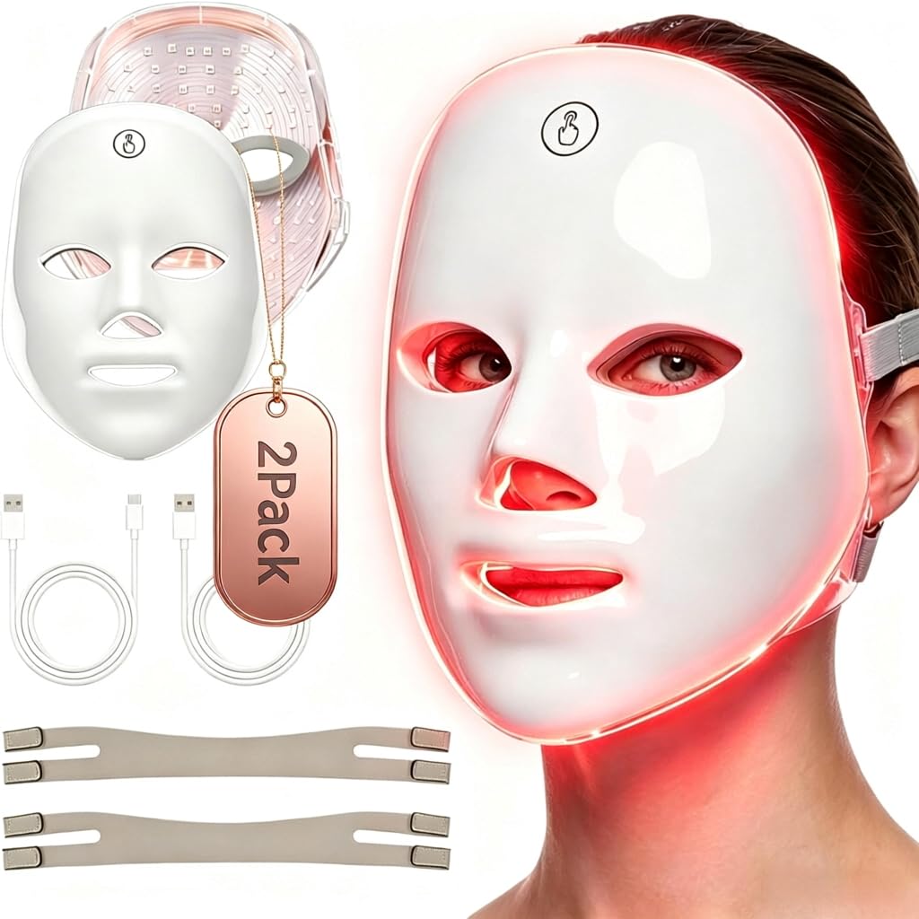 TMWEFUSC 2 Pack LED Face Mask Light Therapy 7 Color Light Modes 90 LEDs Rechargeable – product photo (Light Therapy)