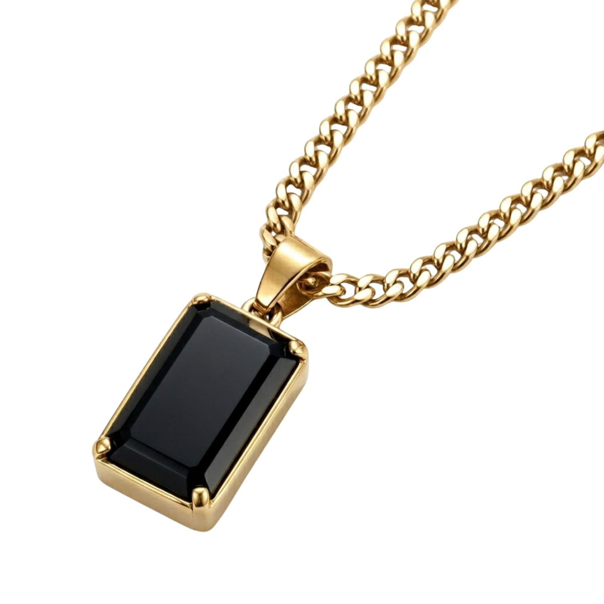 Galis Men’s Onyx & Labradorite Stone Necklace, Silver & Gold – Gold Stainless Steel, Stone, Regular