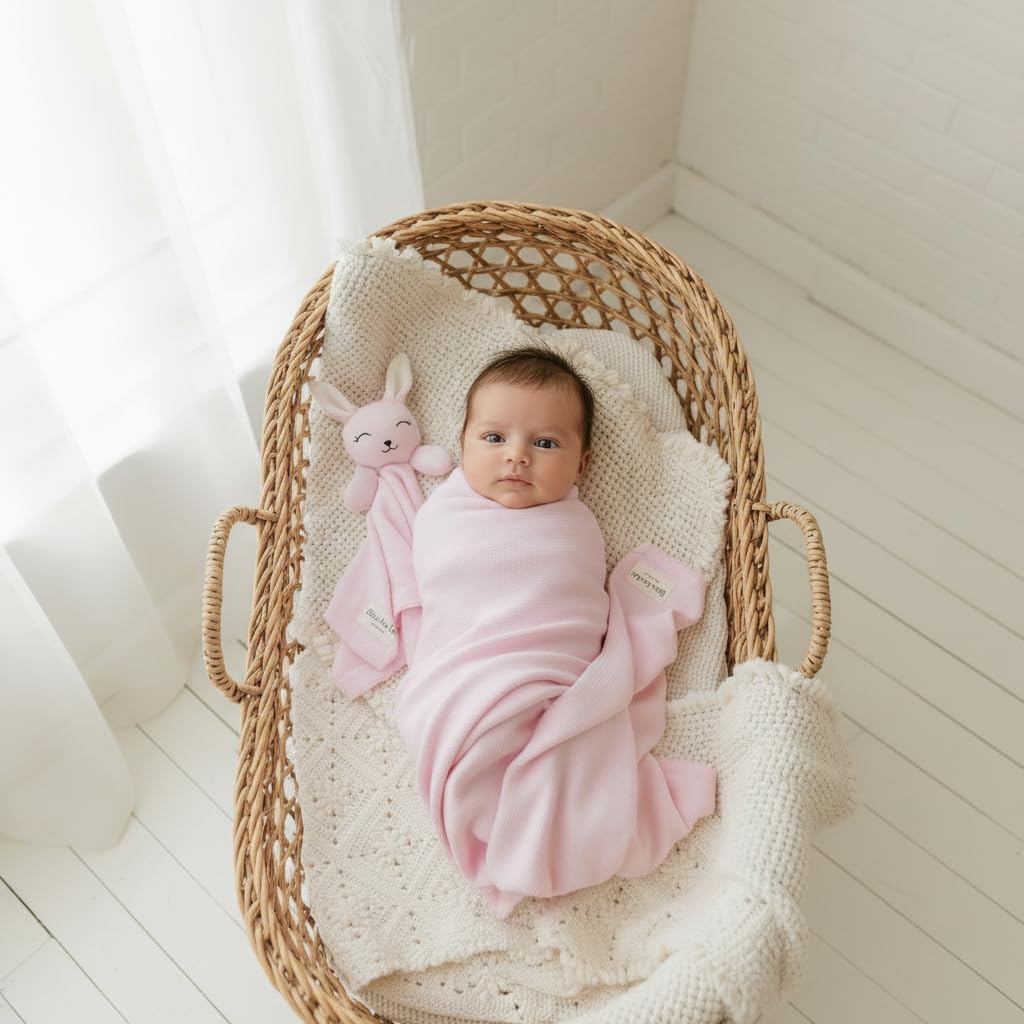 Bleu La La Baby Gift Set - Organic Cotton Newborn Blanket and Lovey Security Blanket Set, Gifts for Baby Girl, Mother to