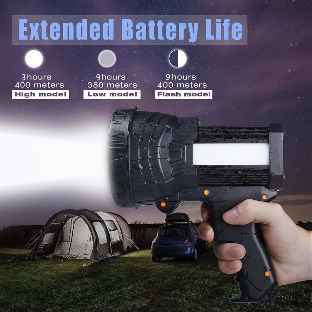 YIERBLUE Rechargeable Spotlight, Super Bright 2000,000 High Lumen LED Handheld Spotlight Long Lasting Large Flashlight S