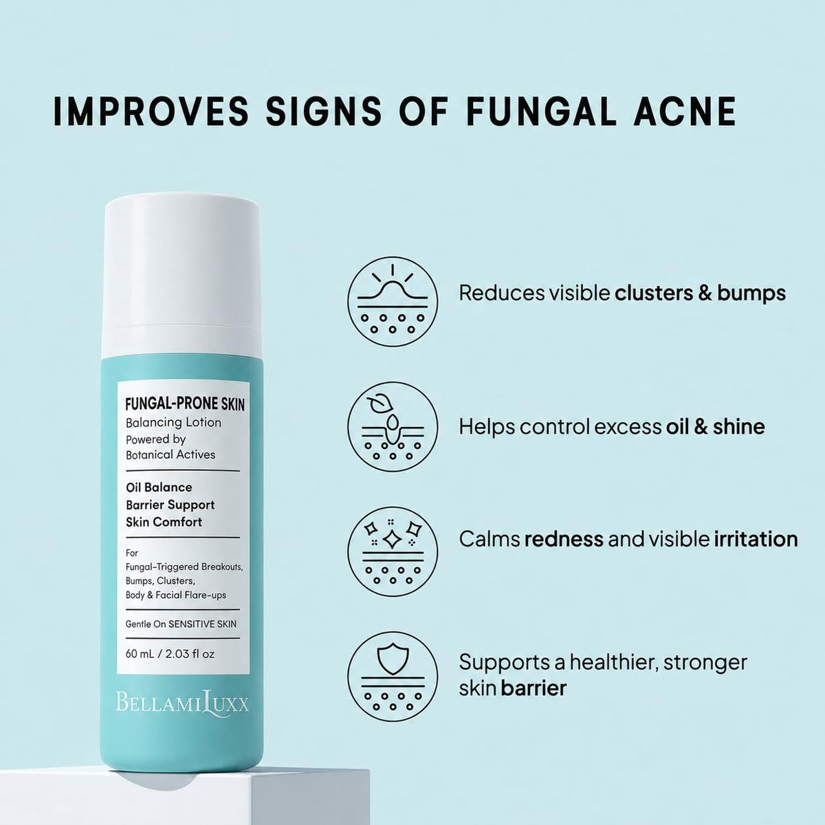BellamiLuxx Fungal Acne Treatment Lotion: Effective Face & Body Pimple Cream for Bumps, Clusters, Itch & Redness – Funga