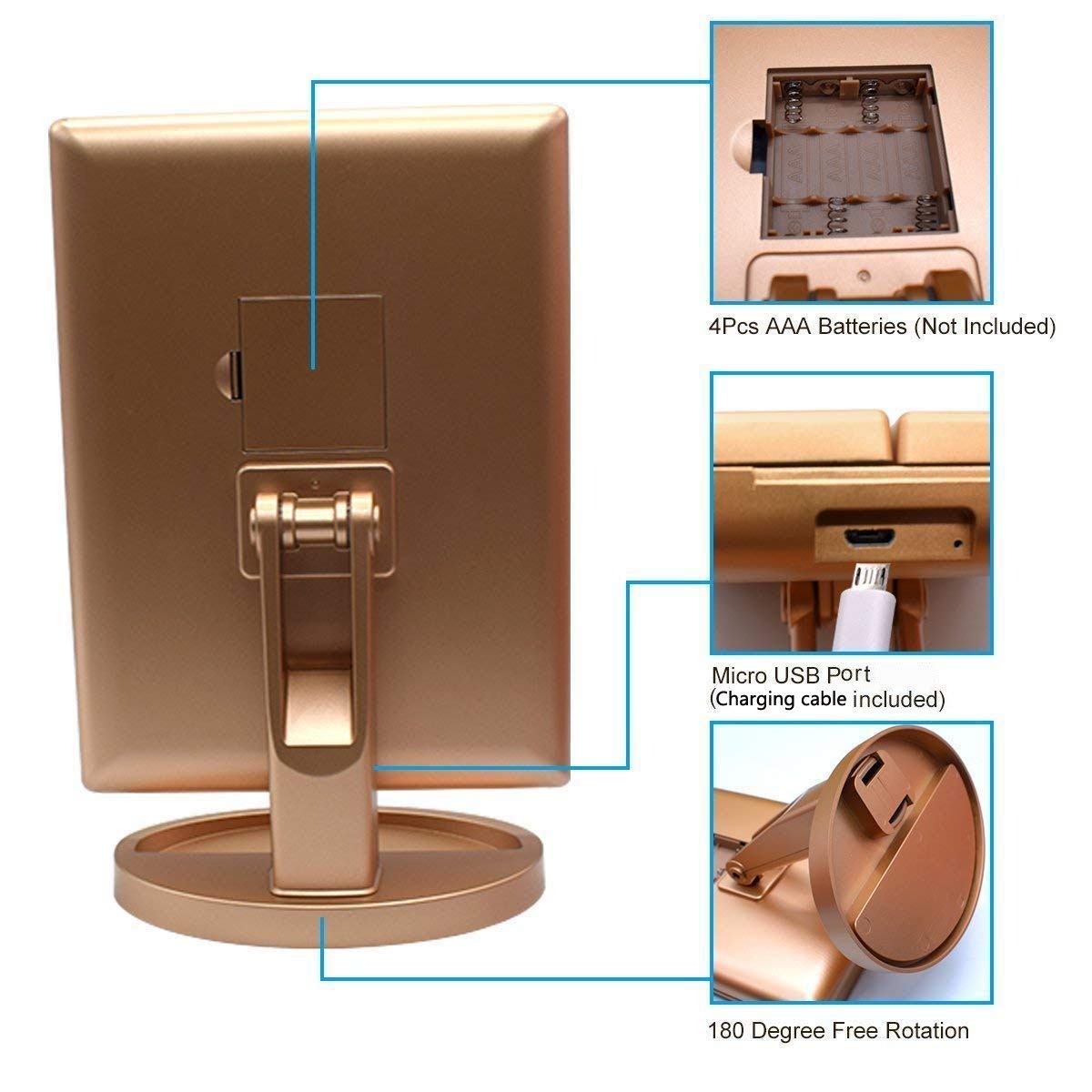 deweisn Floor Mount Tri-Fold Lighted Vanity Mirror with 21 LED Lights, Touch Screen and 3X/2X/1X Magnification, Two Powe