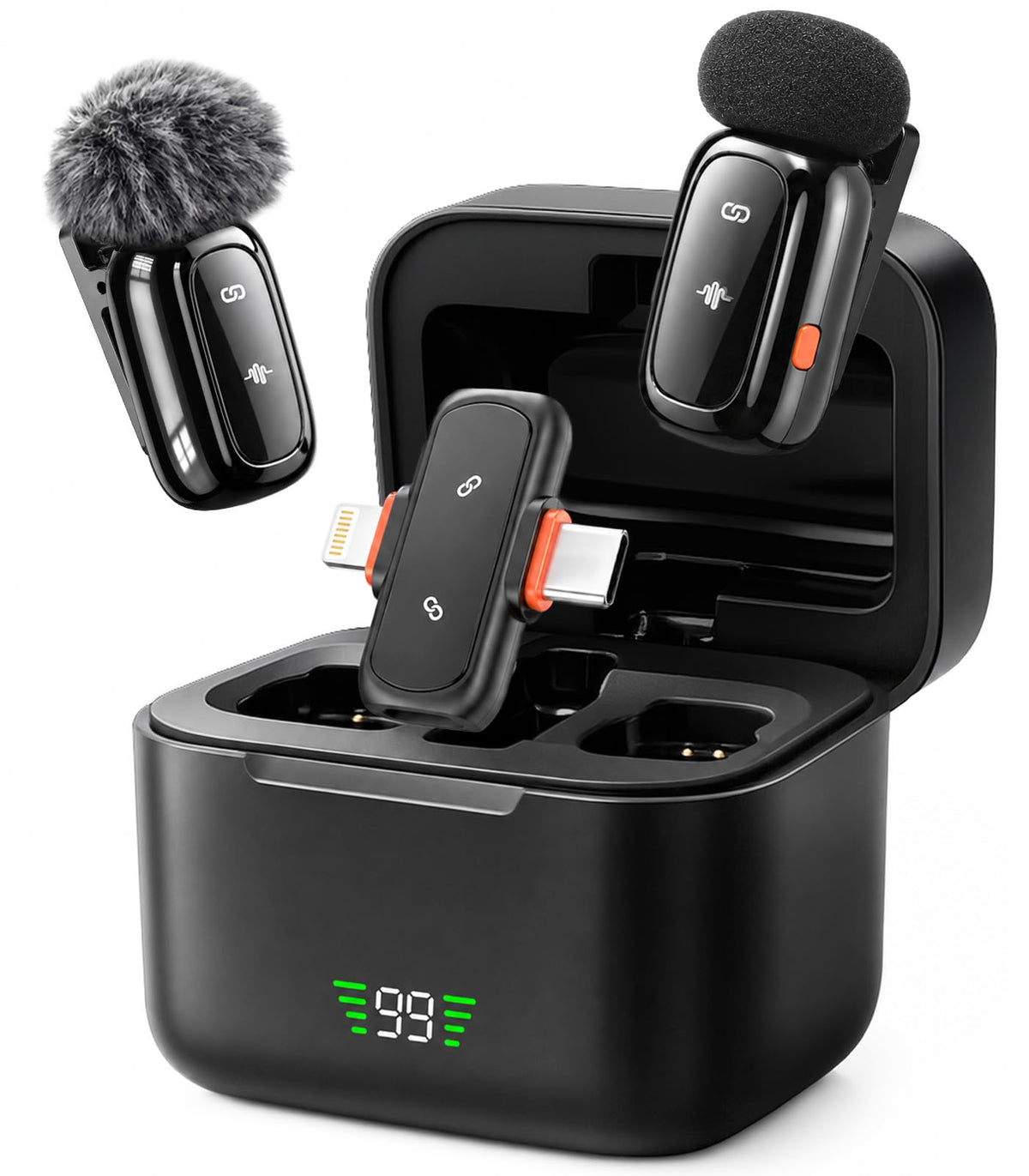 Amazpro Wireless Microphone for iPhone Android, Dual Lavalier Mini Clip On Mic