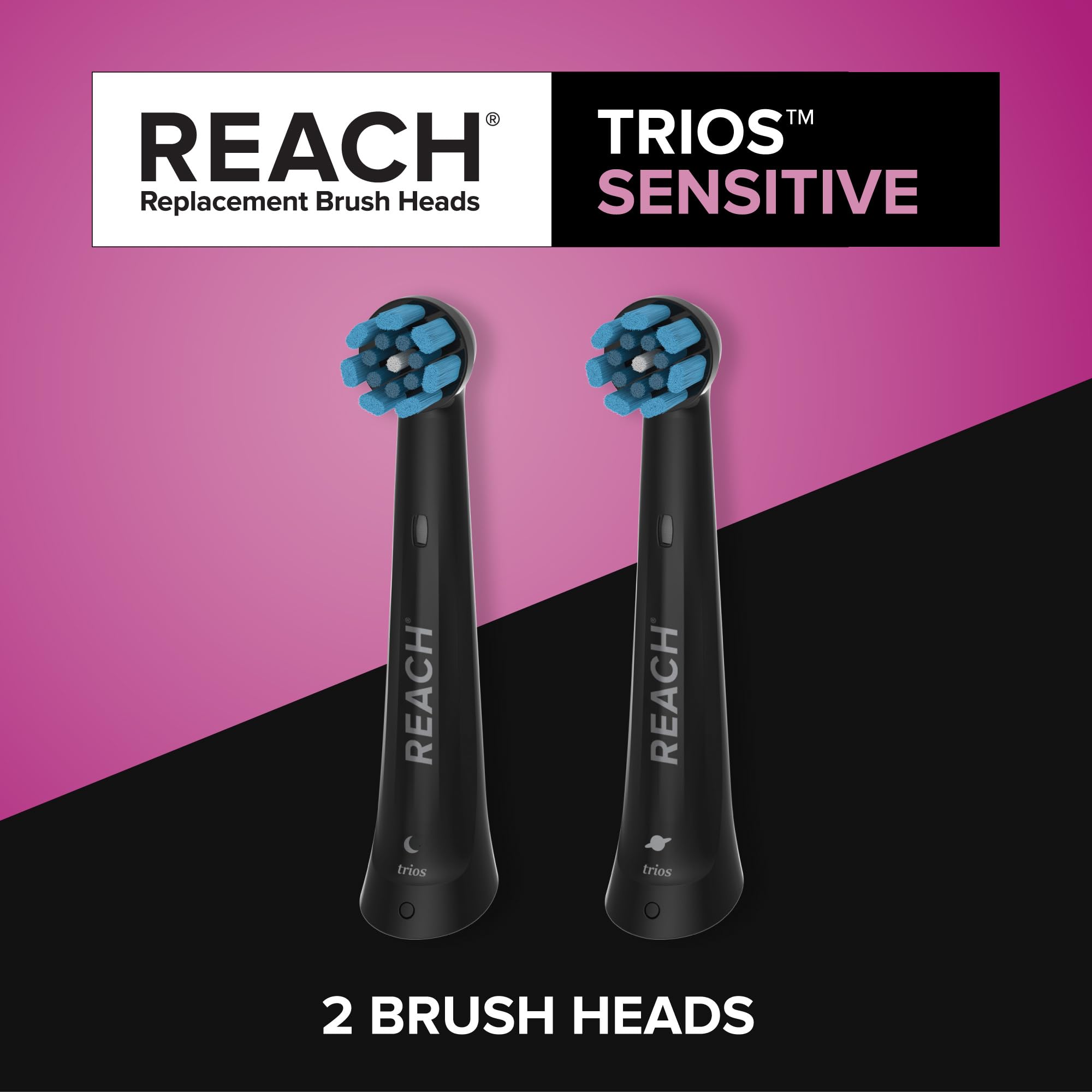 Reach Trios Sensitive replacement toothbrush heads for Oral-B iO, designed for gentle cleaning and oral health care.