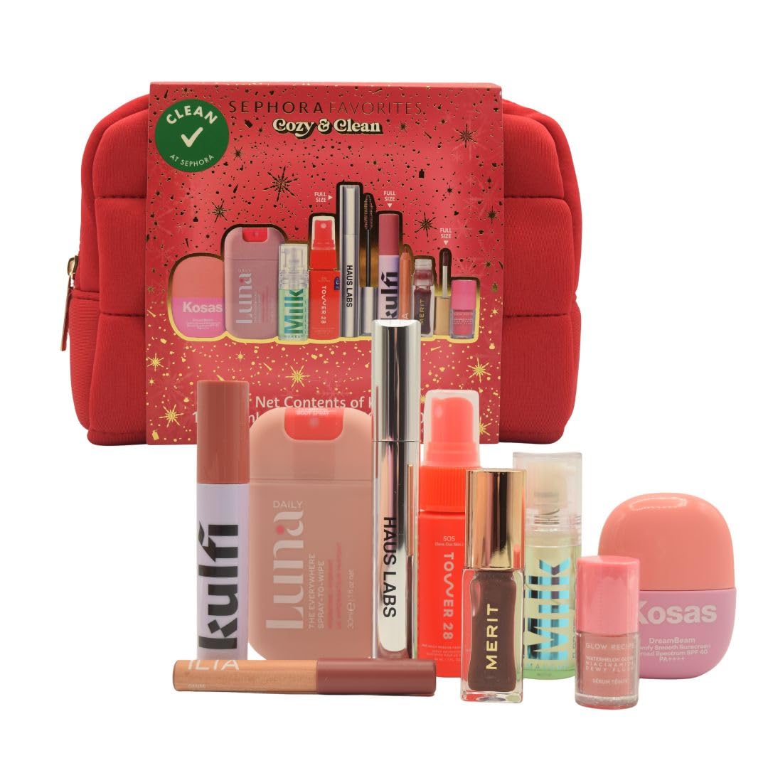 Sephora Cozy & Clean Makeup Holiday Gift Set – 9 Clean Beauty Essentials with Lip, Primer, Mascara & Skincare – product 