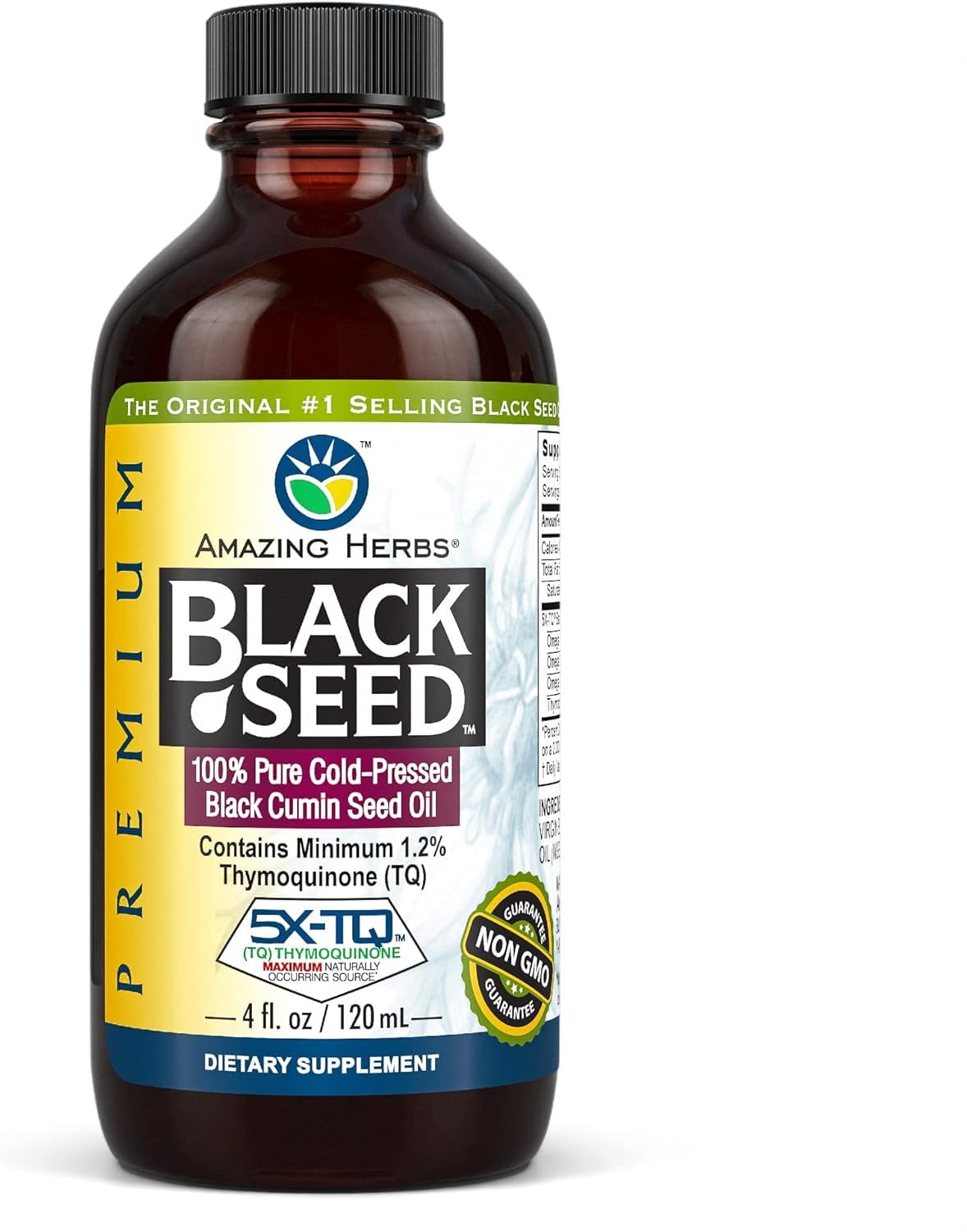 Amazing Herbs Premium Black Seed Oil Liquid - 4 Fl Oz Glass Bottle