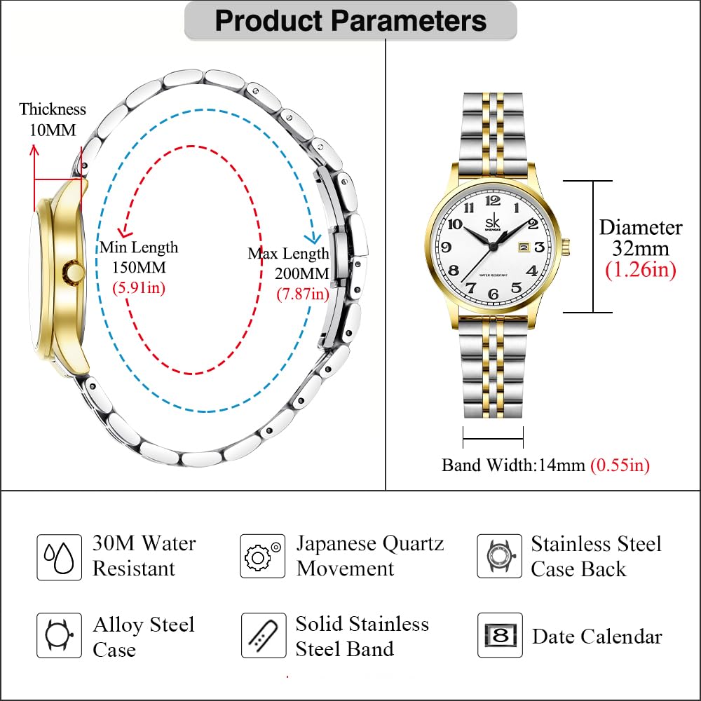 SHENGKE SK Classic Business Women Watches with Stainless Steel Band and Genuine Leather Elegant Ladies Calendar Watch – 