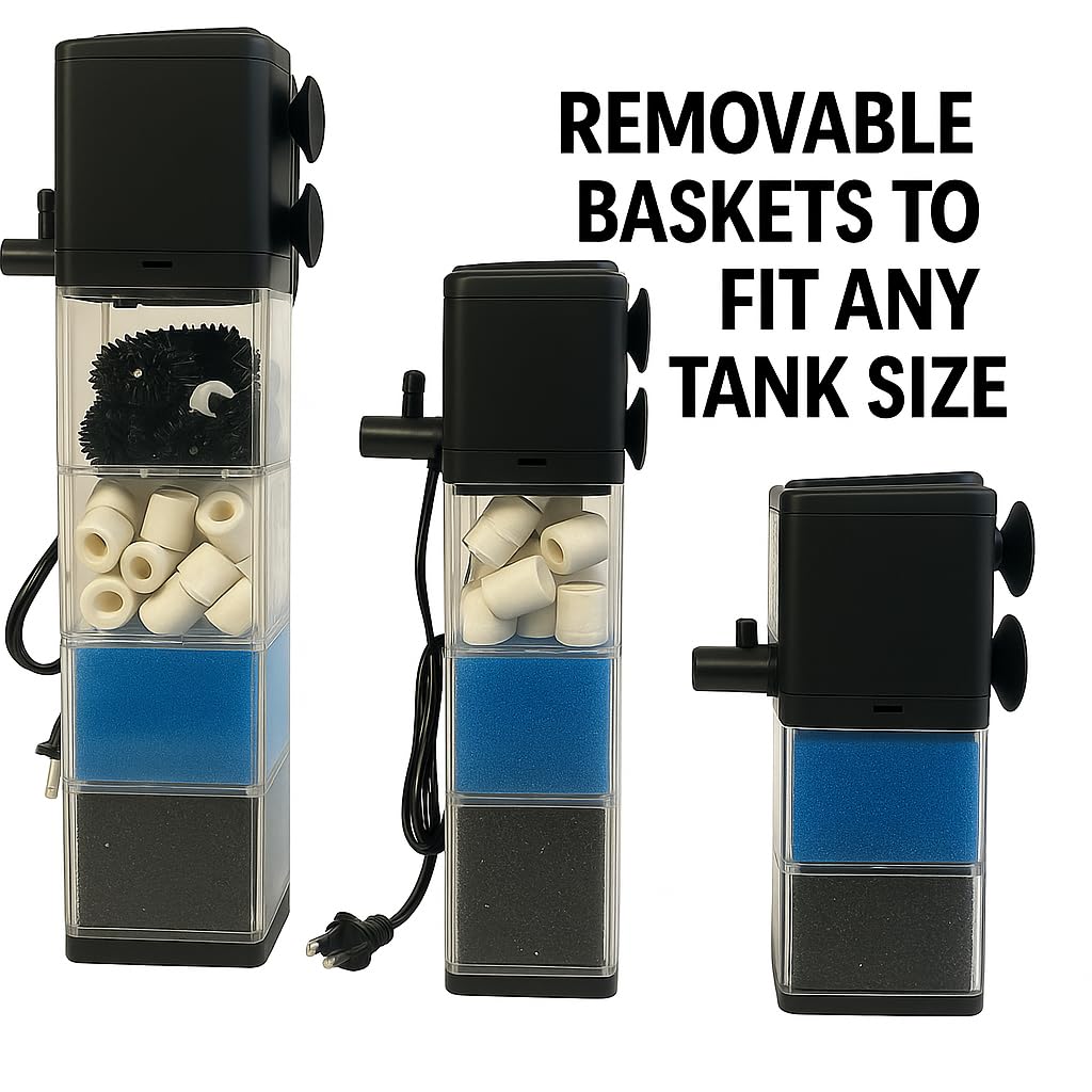 High-Performance Internal Aquarium Filter 400GPH for 10-200 Gallon Tanks and Ponds, Submersible Water Pump with Wave-Mak
