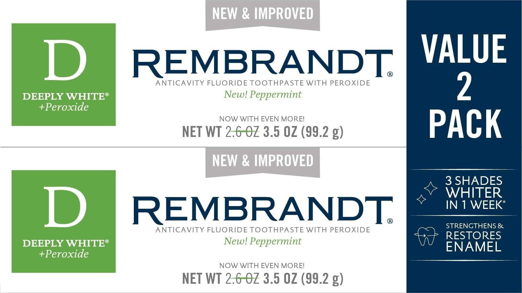 Rembrandt Deeply White + Peroxide Whitening Toothpaste, - Product Imagery