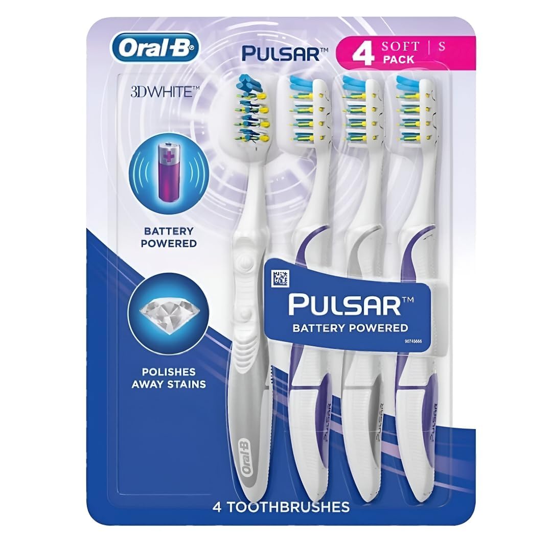 Oral B 3D White Luxe 4 Count ( Pack of 1) Pulsar Battery Powered - Product Imagery
