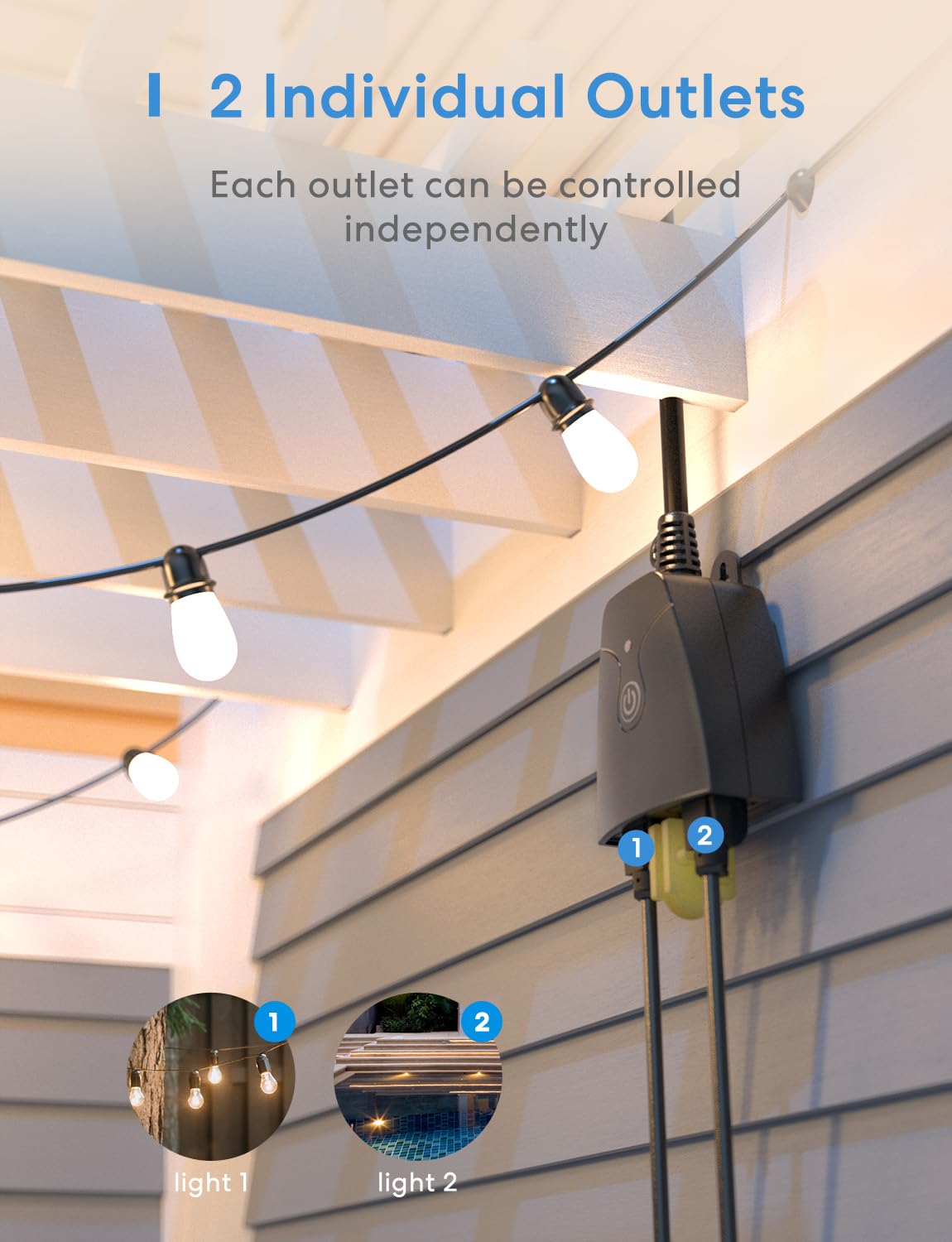 meross Outdoor Smart Plug Work with HomeKit, Alexa, Google and SmartThings – alternate angle