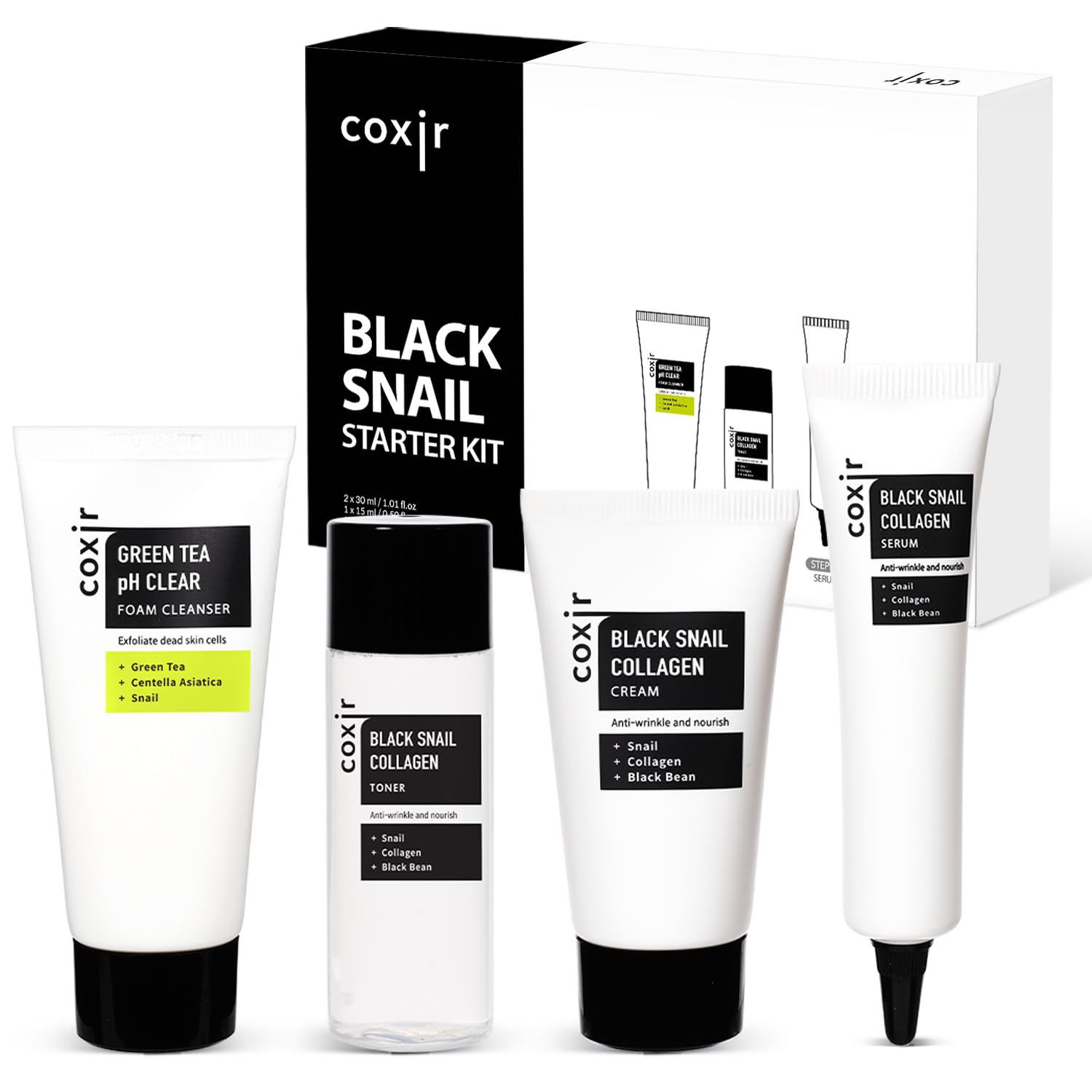 coxir Black Snail Collagen Starter Kit, Korean Travel Essentials - Product Imagery