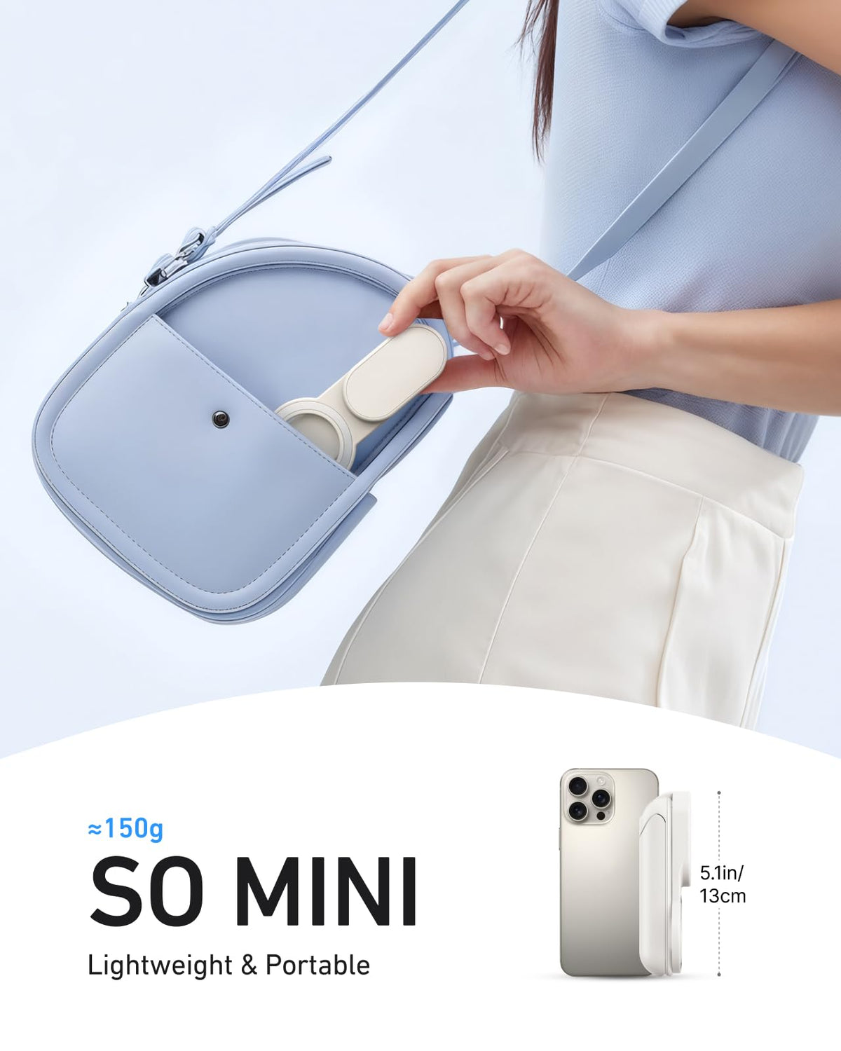 TELESIN Magnetic Mini Selfie Stick, Phone Tripod for iPhone 17 16 & Android – full view